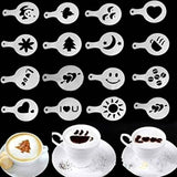 16 coffee stencils with a stainless steel cocoa powder dispenser