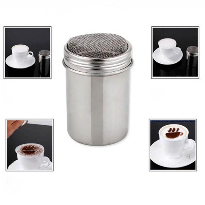 16 coffee stencils with a stainless steel cocoa powder dispenser